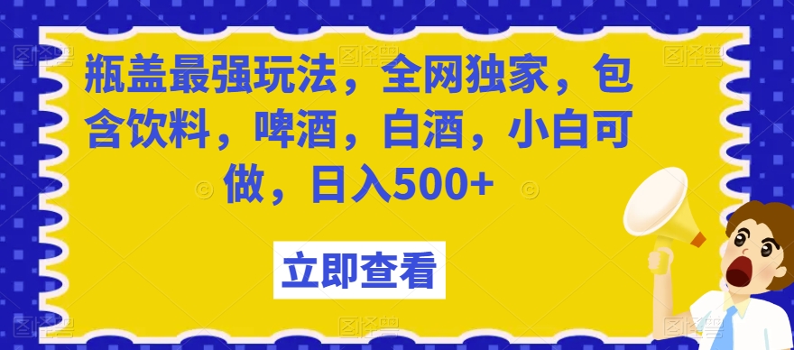 瓶盖最强玩法，全网独家，包含饮料，啤酒，白酒，小白可做，日入500+【揭秘】-网创先锋