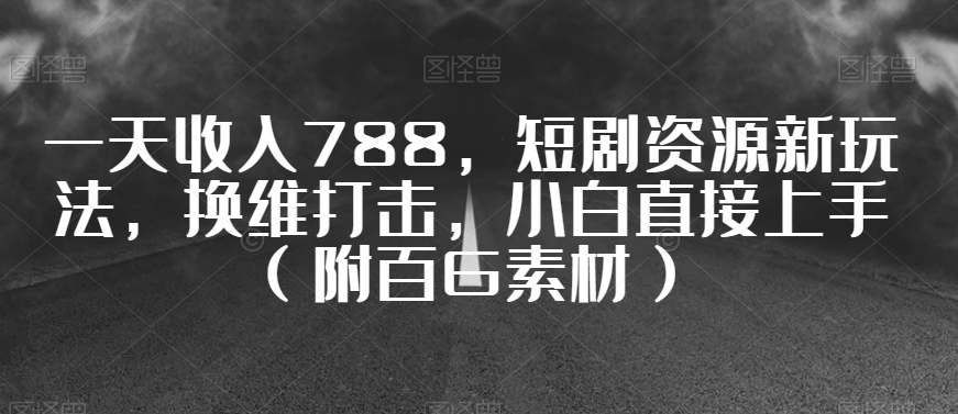 一天收入788，短剧资源新玩法，换维打击，小白直接上手（附百G素材）【揭秘】-网创先锋