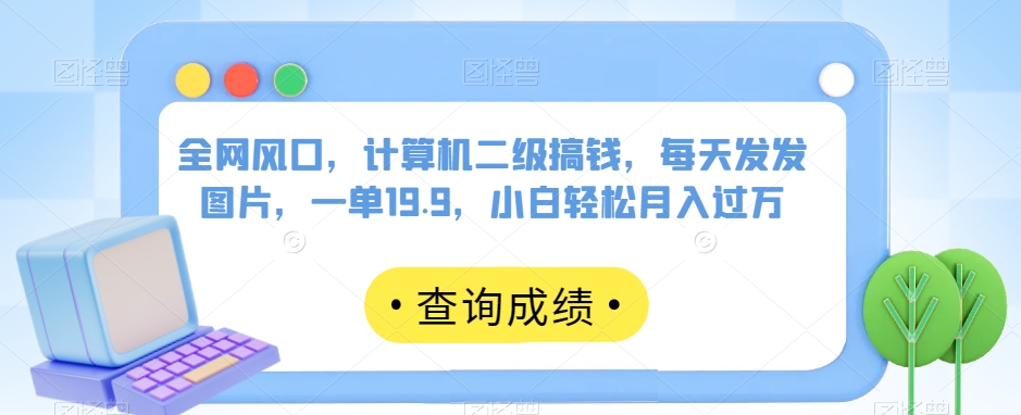 全网风口，计算机二级搞钱，每天发发图片，一单19.9，小白轻松月入过万【揭秘】-网创先锋