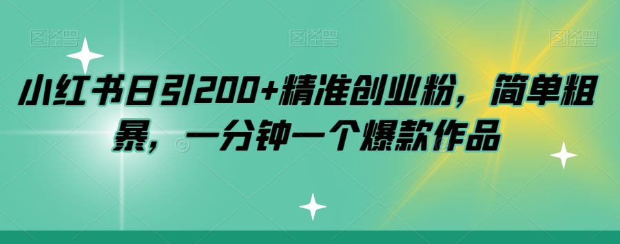 小红书日引200+精准创业粉，简单粗暴，一分钟一个爆款作品【揭秘】-网创先锋