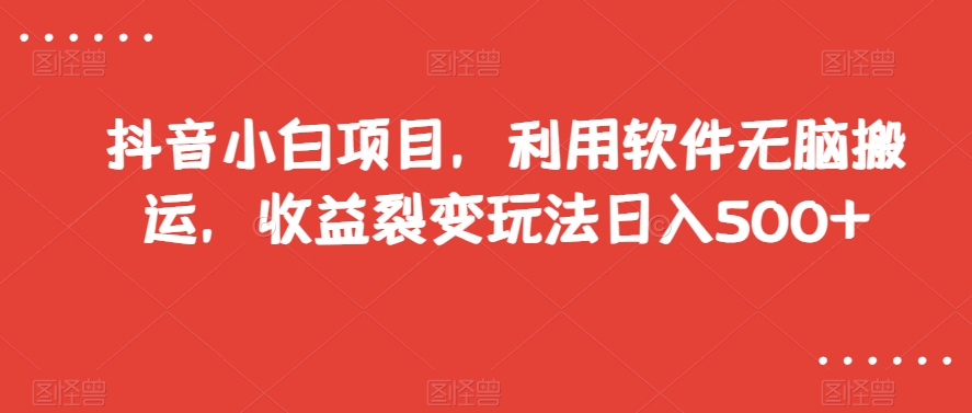 抖音小白项目，利用软件无脑搬运，收益裂变玩法日入500+【揭秘】-网创先锋