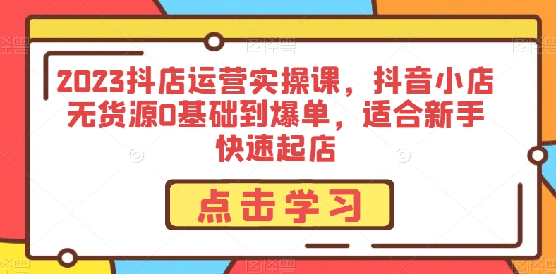 2023抖店运营实操课，抖音小店无货源0基础到爆单，适合新手快速起店-网创先锋