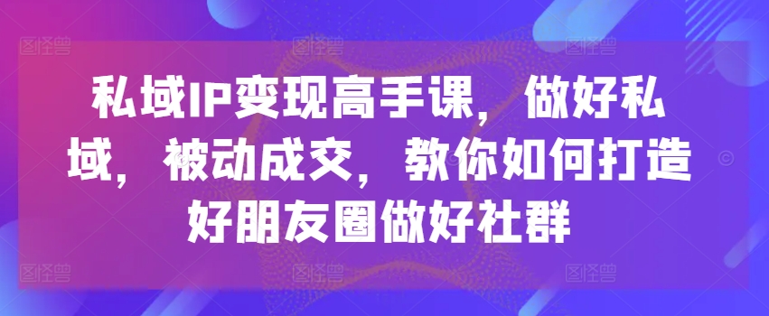 私域IP变现高手课，做好私域，被动成交，教你如何打造好朋友圈做好社群-网创先锋