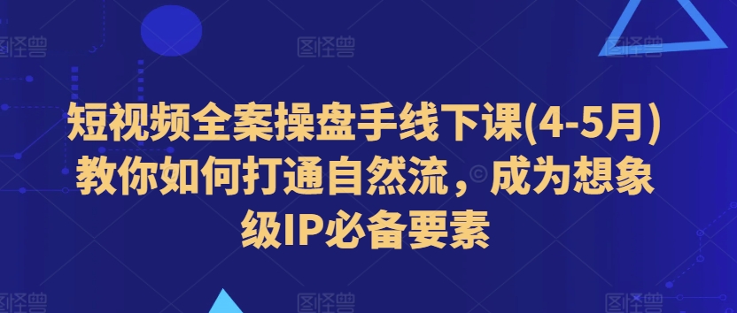短视频全案操盘手线下课(4-5月)教你如何打通自然流，成为想象级IP必备要素-网创先锋