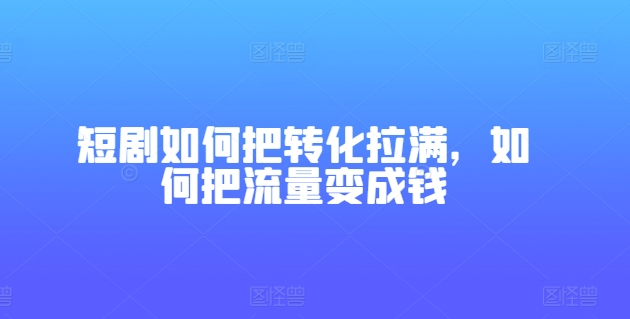 短剧如何把转化拉满，如何把流量变成钱-网创先锋
