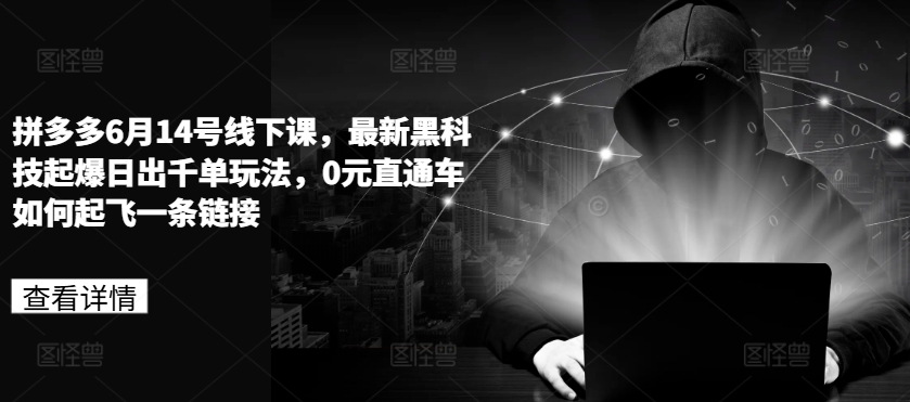 拼多多6月14号线下课，最新黑科技起爆日出千单玩法，0元直通车如何起飞一条链接-网创先锋