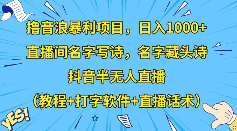撸音浪暴利项目，日入1000+，直播间名字写诗，名字藏头诗，抖音半无人直播（教程+打字软件+直播话术）【揭秘】-网创先锋