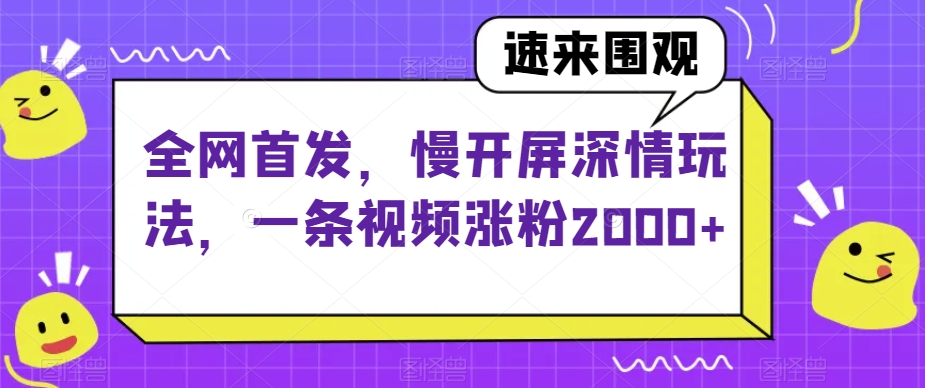 全网首发，慢开屏深情玩法，一条视频涨粉2000+【揭秘】-网创先锋