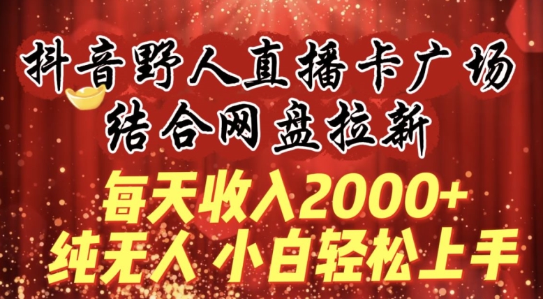 每天收入2000+，抖音野人直播卡广场，结合网盘拉新，纯无人，小白轻松上手【揭秘】-网创先锋