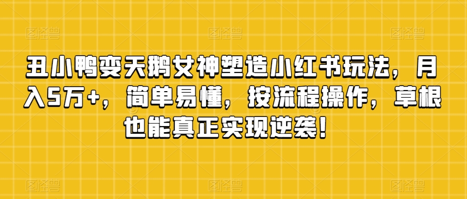 丑小鸭变天鹅女神塑造小红书玩法，月入5万+，简单易懂，按流程操作，草根也能真正实现逆袭！-网创先锋