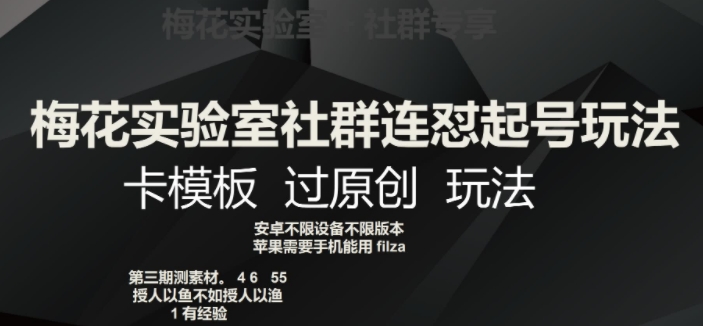 梅花实验室社群连怼起号玩法，卡模板过原创玩法【揭秘】-网创先锋