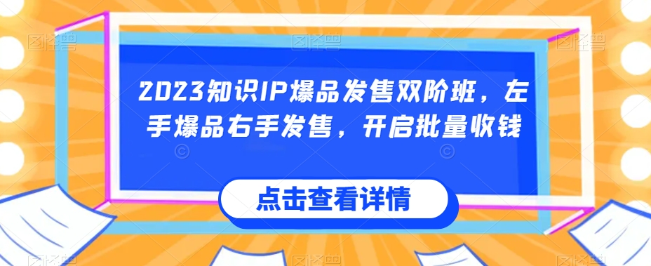 2023知识IP爆品发售双阶班，左手爆品右手发售，开启批量收钱-网创先锋