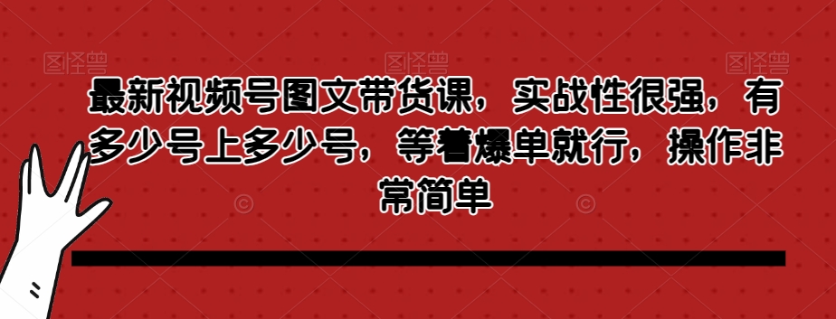 最新视频号图文带货课，实战性很强，有多少号上多少号，等着爆单就行，操作非常简单-网创先锋