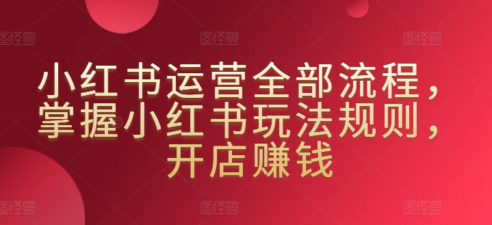 小红书运营全部流程，掌握小红书玩法规则，开店赚钱-网创先锋