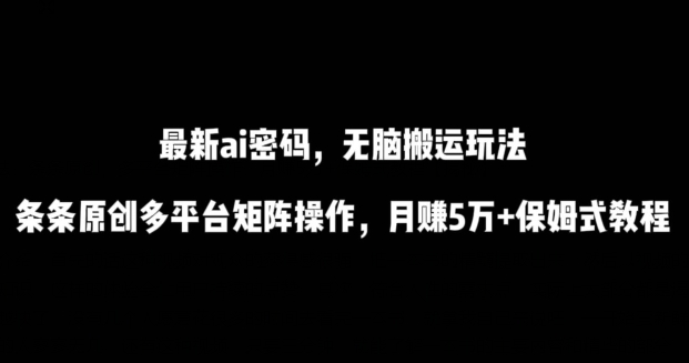 最新ai流量密码，傻瓜式搬运玩法，条条原创，多平台矩阵操作，月赚5万+保姆式教程【揭秘】-网创先锋