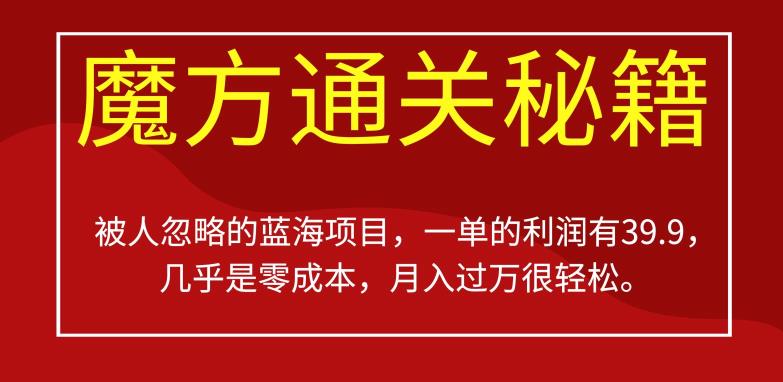 被人忽略的蓝海项目，魔方通关秘籍，一单的利润有39.9，几乎是零成本，月入过万很轻松【揭秘】-网创先锋