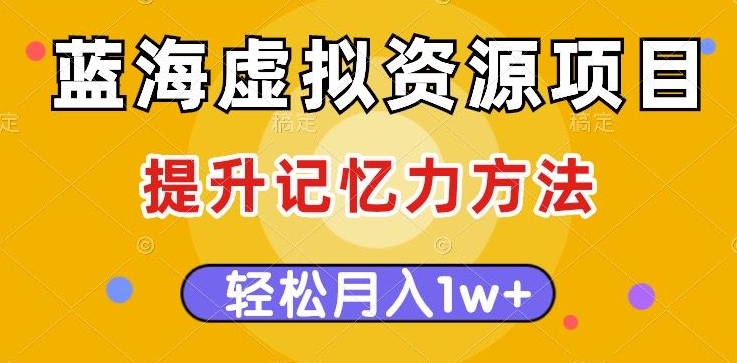 蓝海虚拟资源项目，提升记忆力方法，多种变现方式，轻松月入1w+【揭秘】-网创先锋