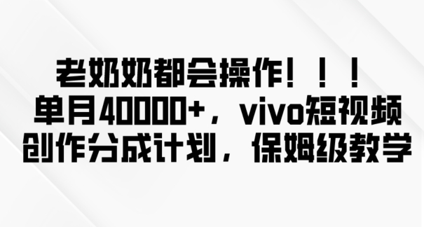 老奶奶都会操作，新平台无脑操作，单月40000+，vivo短视频创作分成计划【揭秘】-网创先锋