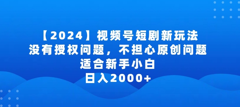2024视频号短剧玩法，没有授权问题，不担心原创问题，适合新手小白，日入2000+【揭秘】-网创先锋