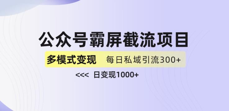 公众号霸屏截流项目+私域多渠道变现玩法，全网首发，日入1000+【揭秘】-网创先锋