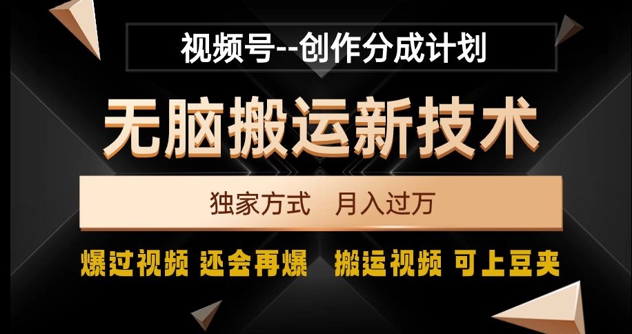 视频号无脑搬运新技术，破原创壕流量，独家方式，爆过视频，还会再爆【揭秘】-网创先锋