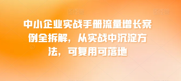 中小企业实战手册流量增长案例全拆解，从实战中沉淀方法，可复用可落地-网创先锋