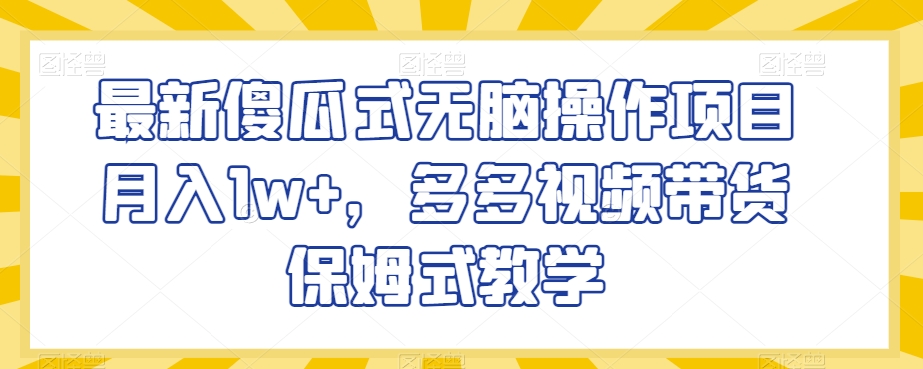 最新傻瓜式无脑操作项目月入1w+，多多视频带货保姆式教学【揭秘】-网创先锋