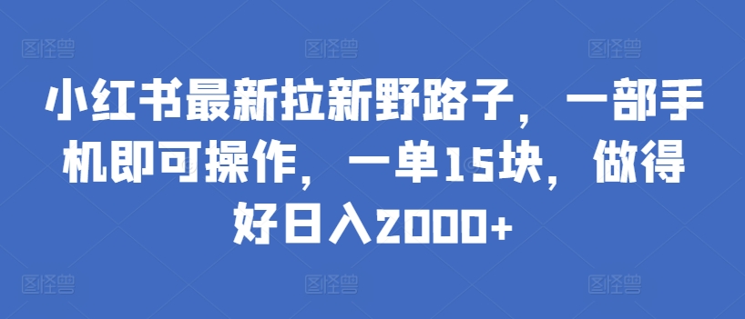 小红书最新拉新野路子，一部手机即可操作，一单15块，做得好日入2000+【揭秘】-网创先锋