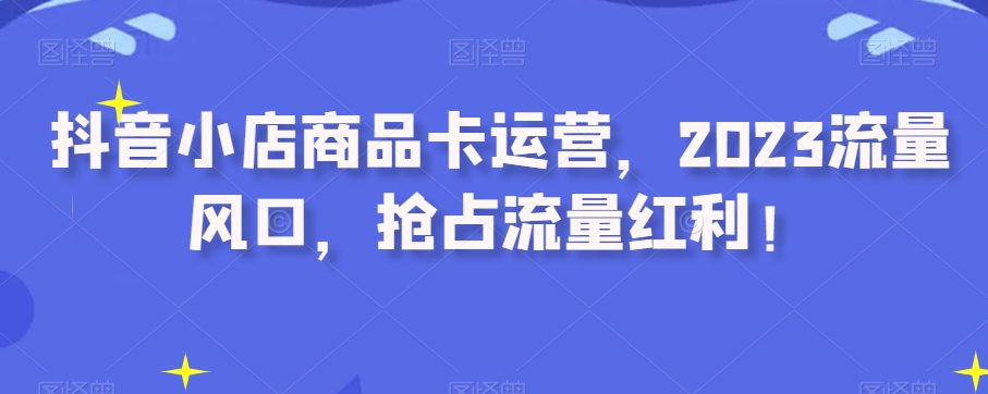 抖音小店商品卡运营，2023流量风口，抢占流量红利！-网创先锋