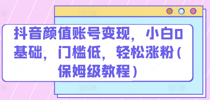 抖音颜值账号变现，小白0基础，门槛低，​轻松涨粉(保姆级教程)【揭秘】-网创先锋