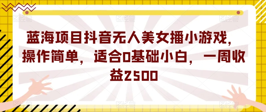 蓝海项目抖音无人美女播小游戏，操作简单，适合0基础小白，一周收益2500【揭秘】-网创先锋