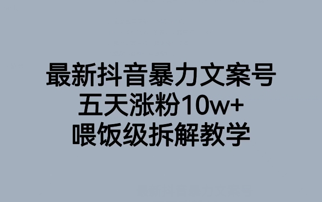 最新抖音暴力文案号，五天涨粉10w+，喂饭级拆解教学-网创先锋