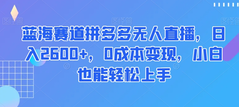 蓝海赛道拼多多无人直播，日入2600+，0成本变现，小白也能轻松上手【揭秘】-网创先锋