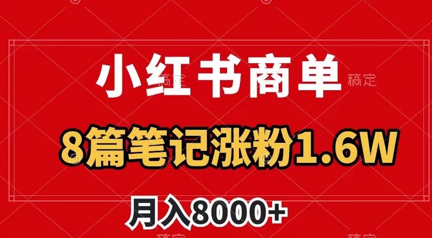 小红书商单最新玩法，8篇笔记涨粉1.6w，作品制作简单，月入8000+【揭秘】-网创先锋