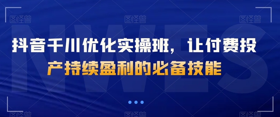 抖音千川优化实操班，让付费投产持续盈利的必备技能-网创先锋