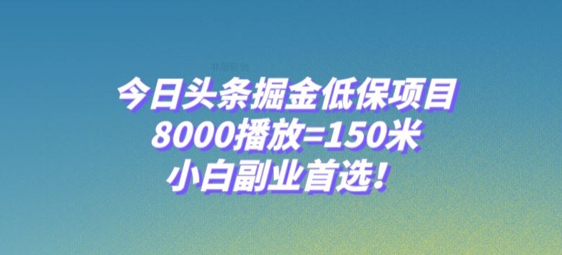 今日头条掘金低保项目，8000播放=150米，小白副业首选【揭秘】-网创先锋