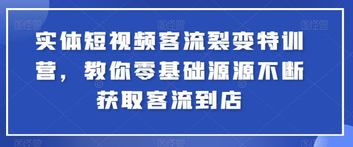 实体短视频客流裂变特训营，教你零基础源源不断获取客流到店-网创先锋