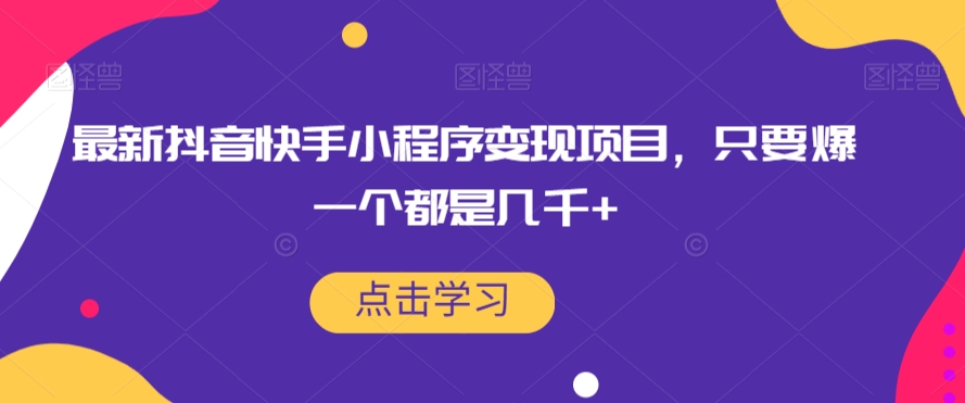 最新抖音快手小程序变现项目，只要爆一个都是几千+-网创先锋