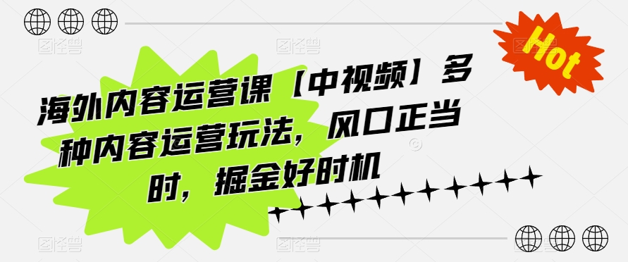 海外内容运营课【中视频】多种内容运营玩法，风口正当时，掘金好时机-网创先锋