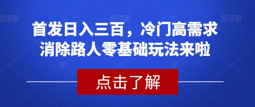 首发日入三百，冷门高需求消除路人零基础玩法来啦【揭秘】-网创先锋