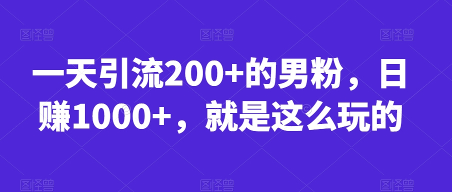 一天引流200+的男粉，日赚1000+，就是这么玩的【揭秘】-网创先锋
