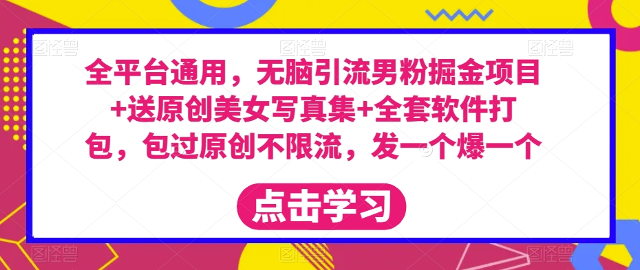 全平台通用，无脑引流男粉掘金项目+送原创美女写真集+全套软件打包，包过原创不限流，发一个爆一个【揭秘】-网创先锋