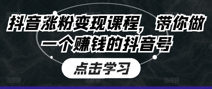 抖音涨粉变现课程，带你做一个赚钱的抖音号-网创先锋