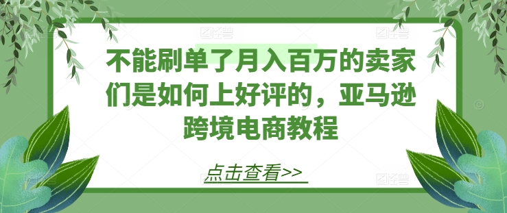 不能刷单了月入百万的卖家们是如何上好评的，亚马逊跨境电商教程-网创先锋