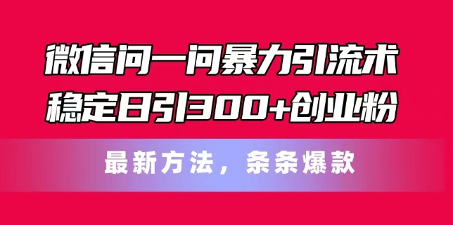 微信问一问暴力引流术，稳定日引300+创业粉，最新方法，条条爆款【揭秘】-网创先锋