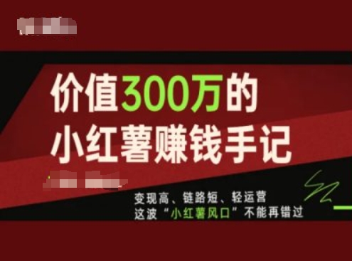 价值300万的小红书赚钱手记，变现高、链路短、轻运营，这波“小红薯风口”不能再错过-网创先锋