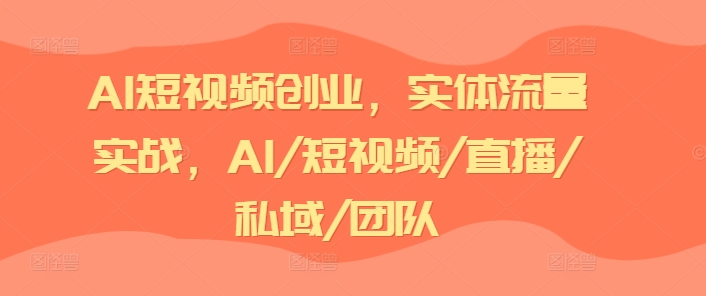 AI短视频创业，实体流量实战，AI/短视频/直播/私域/团队-网创先锋