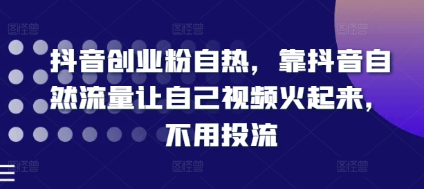 抖音创业粉自热，靠抖音自然流量让自己视频火起来，不用投流-网创先锋