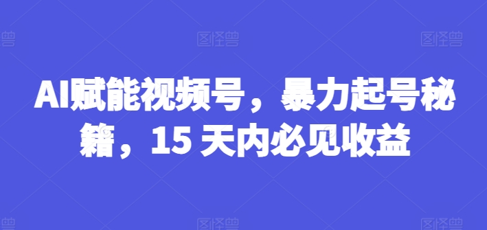 AI赋能视频号，暴力起号秘籍，15 天内必见收益【揭秘】-网创先锋