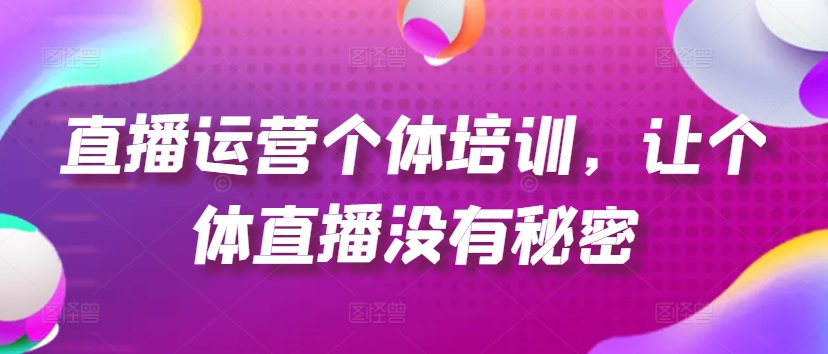 直播运营个体培训，让个体直播没有秘密，起号、货源、单品打爆、投流等玩法-网创先锋